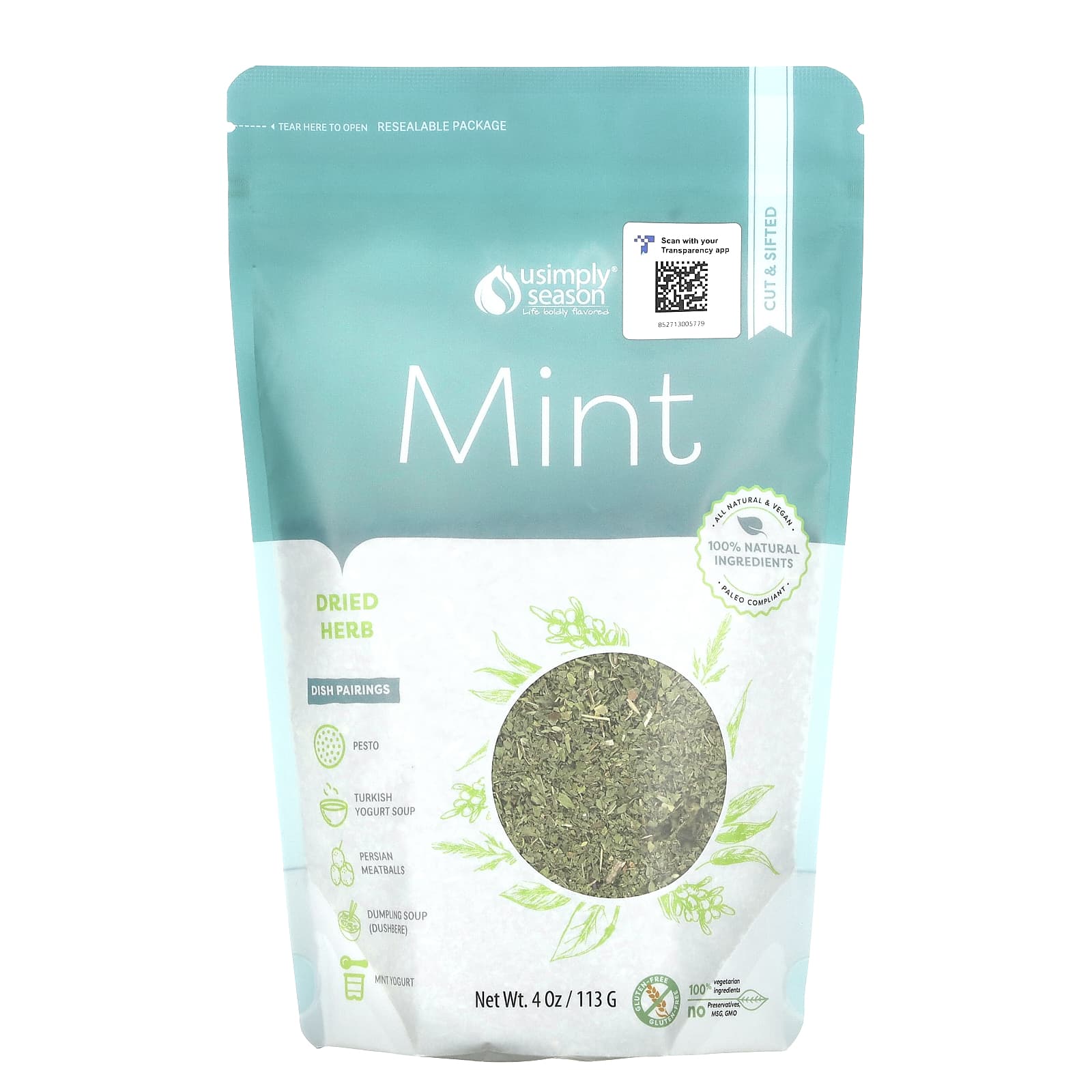 USimplySeason, Dried Herb, Mint, Cut & Sifted, 4 oz (113 g) - Image 1