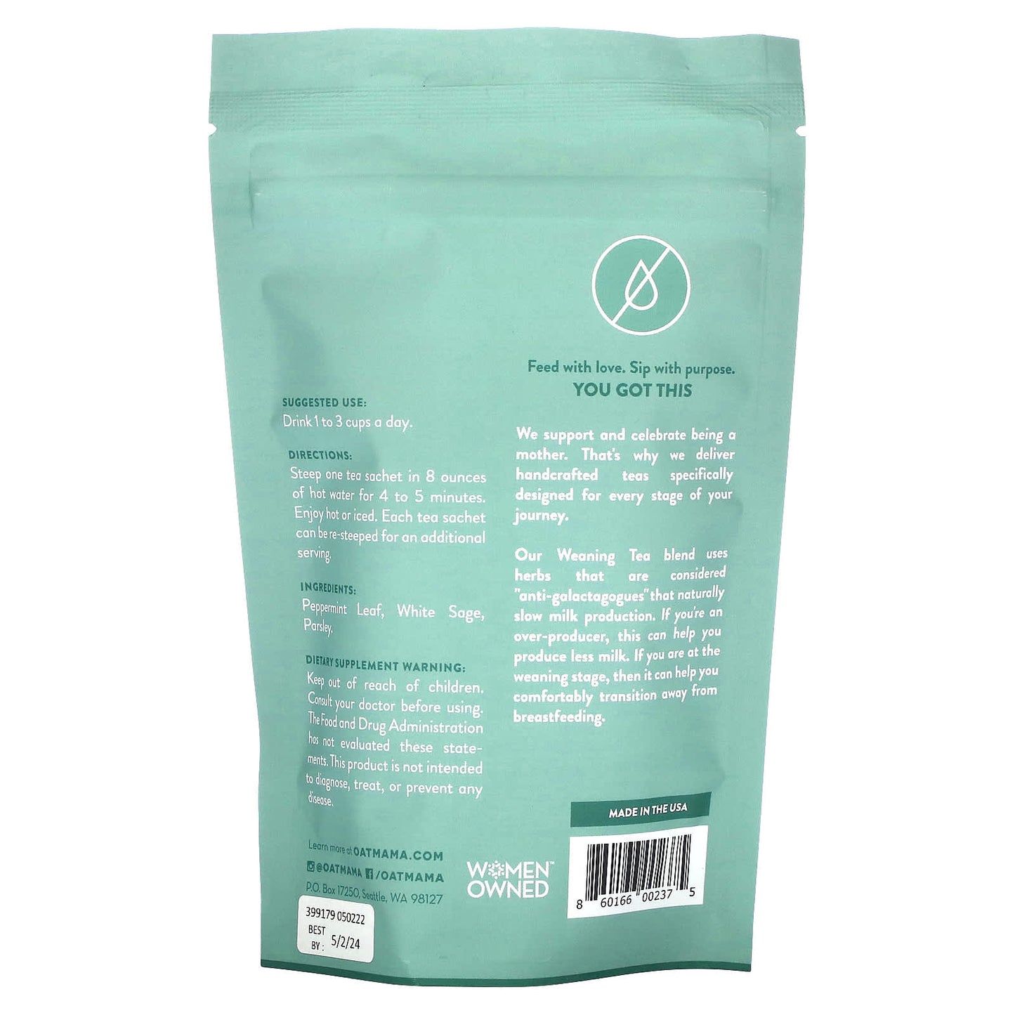Oat Mama, Weaning Tea, Peppermint, Caffeine Free, 14 Sachets, 32 g - Image 2