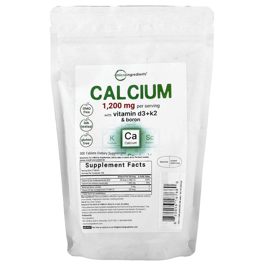 Micro Ingredients, Calcium with Vitamin D3 + K2 & Boron, 300 Tablets - Image 1