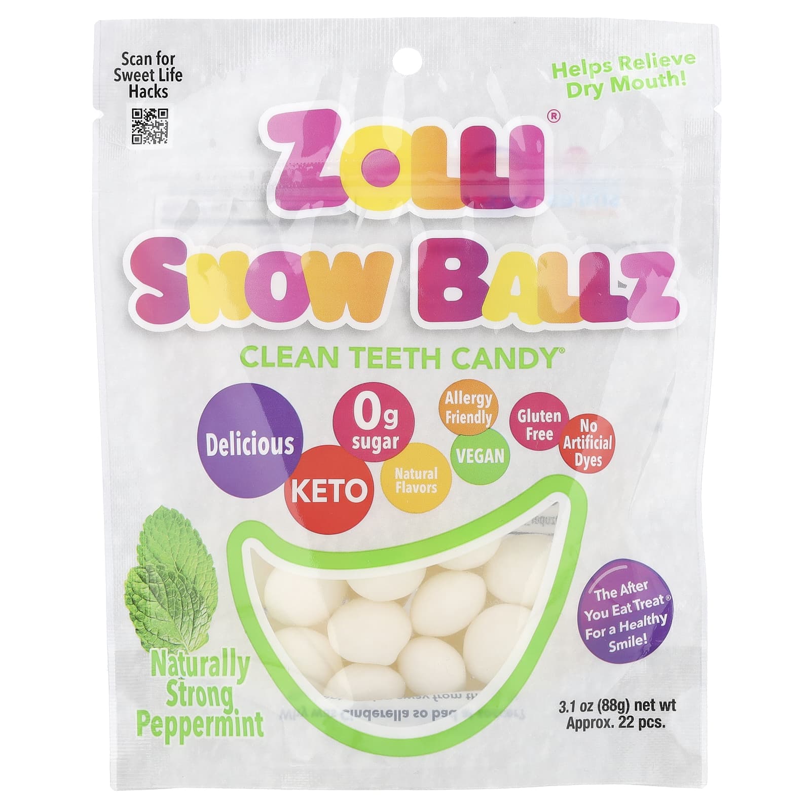 Zollipops, Zolli® Snow Ballz, Naturally Strong Peppermint, Approx. 22 Pieces, 3.1 oz (88 g) - Image 1