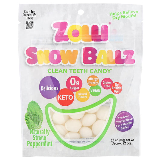 Zollipops, Zolli® Snow Ballz, Naturally Strong Peppermint, Approx. 22 Pieces, 3.1 oz (88 g) - Image 1