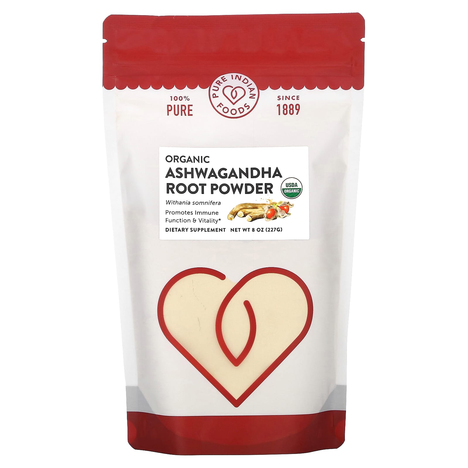 Pure Indian Foods, Organic Ashwagandha Root Powder, 8 oz (227 g) - Image 1
