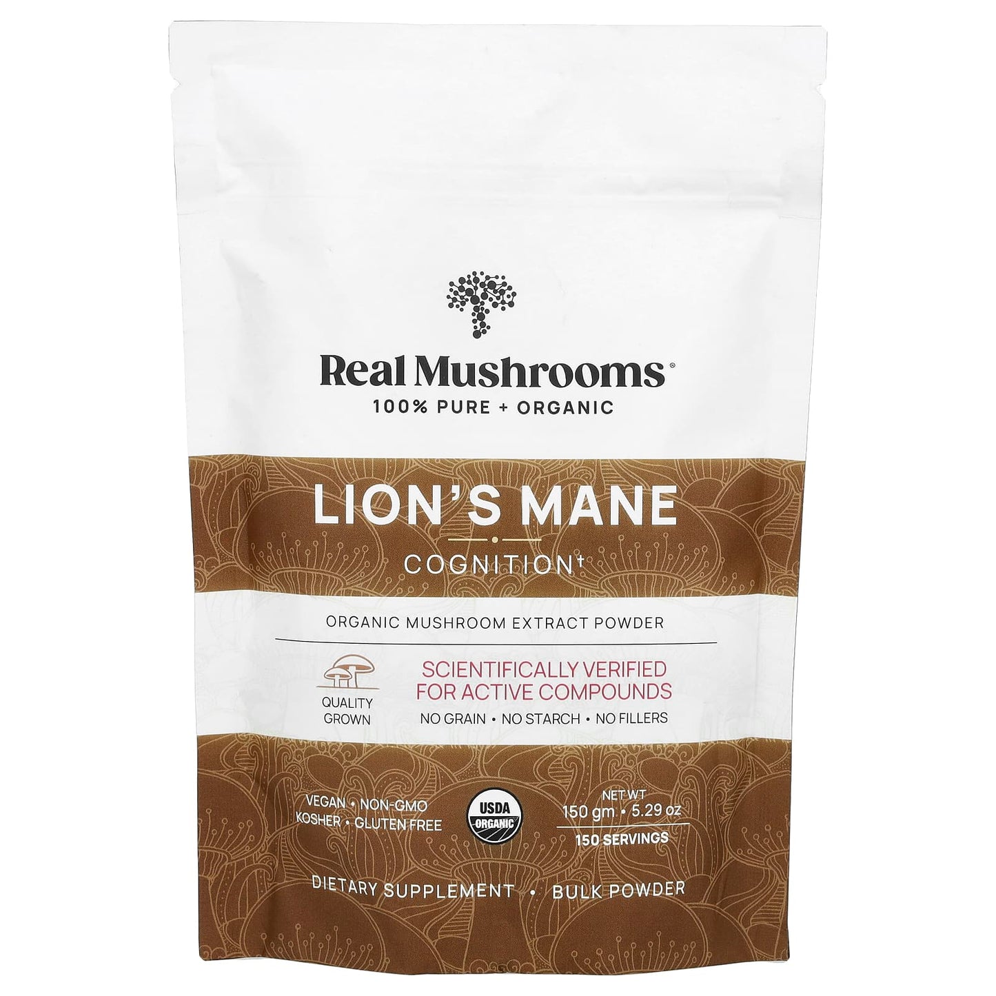 Real Mushrooms, Lion's Mane, Organic Mushroom Extract Powder, 5.29 oz (150 g) - Image 1