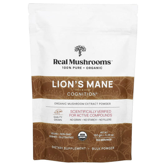 Real Mushrooms, Lion's Mane, Organic Mushroom Extract Powder, 5.29 oz (150 g) - Image 1