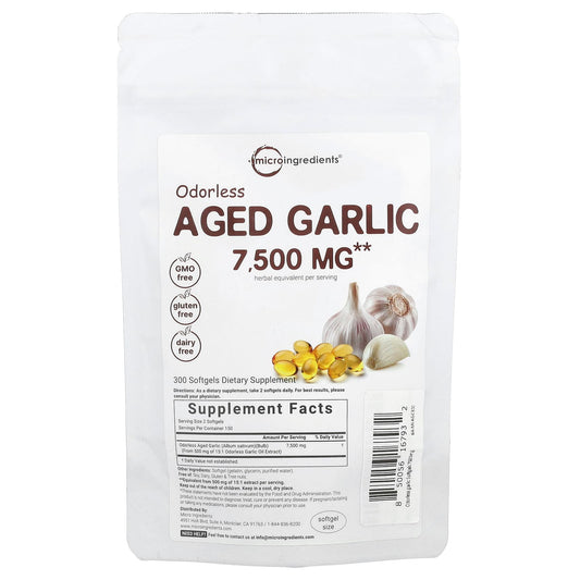 Micro Ingredients, Odorless Aged Garlic, 300 Softgels (3,750 mg per Softgel) - Image 1