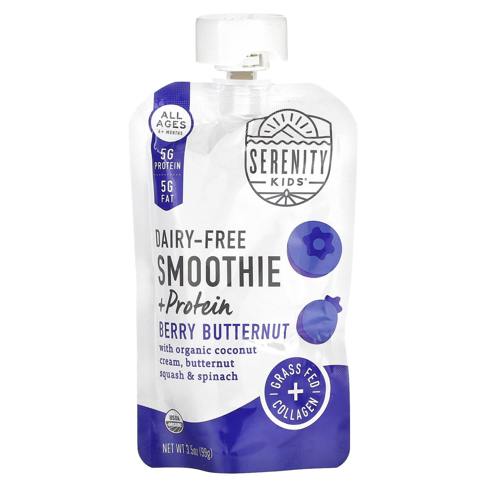 Serenity Kids, Dairy-Free Smoothie + Protein, All Ages 6+ Months, Berry Butternut, 3.5 oz (99 g) - Image 1