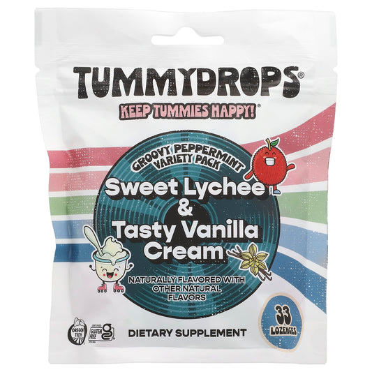 Tummydrops, Groovy Peppermint Variety Pack, Sweet Lychee & Tasty Vanilla Cream , 33 Lozenges - Image 1