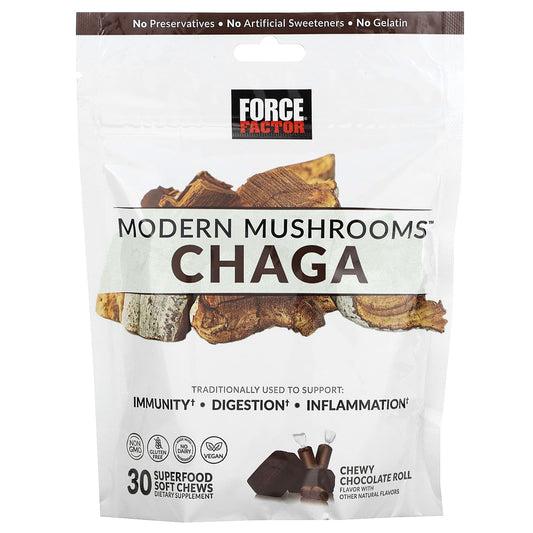 Force Factor Modern Mushrooms Chaga Chewy Chocolate Roll, 300mg, 30 Soft Chews - Image 1