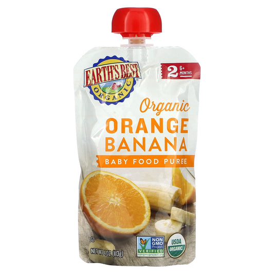 Organic Baby Food - Earth's Best Orange Banana Puree, 6+ Months, 4 oz (113g) - Image 1