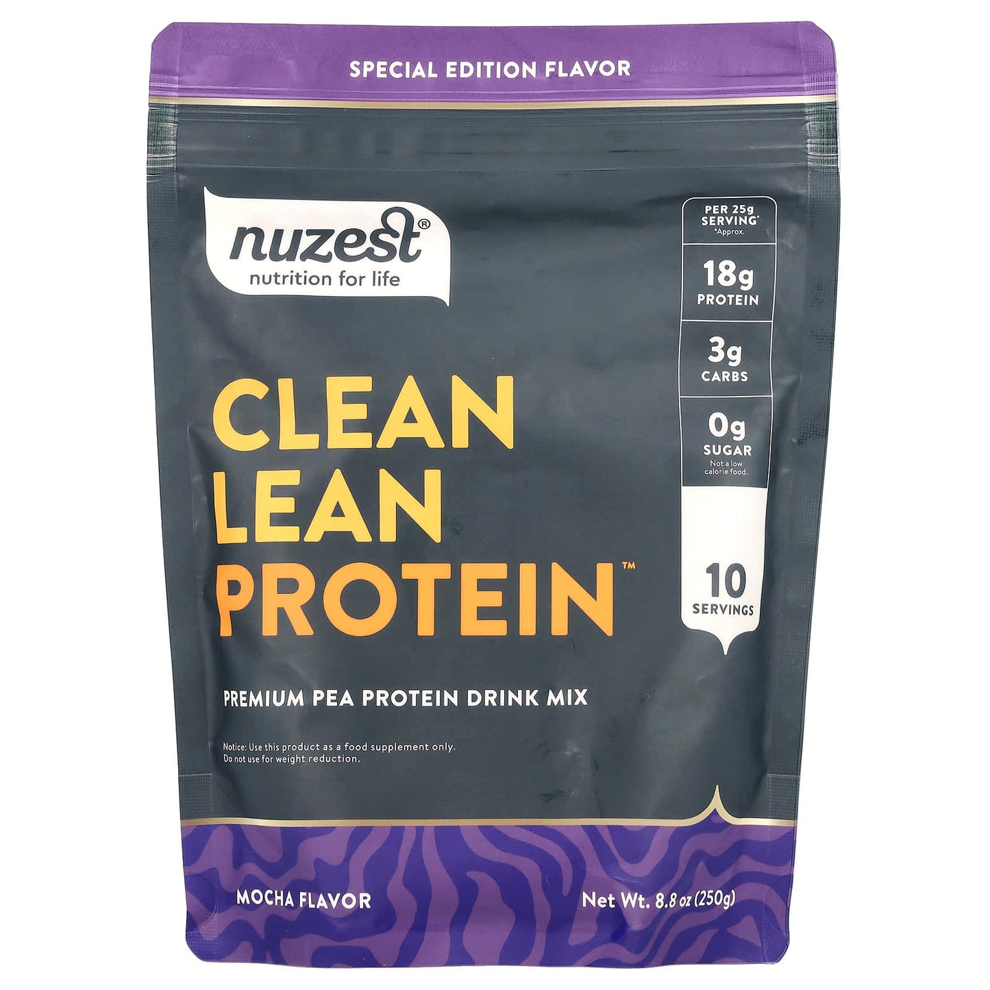 Nuzest, Clean Lean Protein™, Premium Pea Protein Drink Mix, Mocha , 8.8 oz (250 g) - Image 1