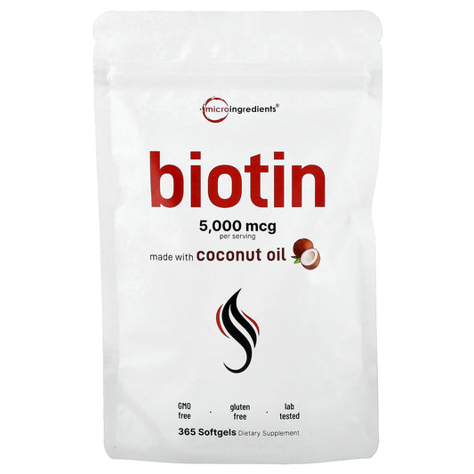 Micro Ingredients, Biotin, 5,000 mcg, 365 Softgels - Image 1