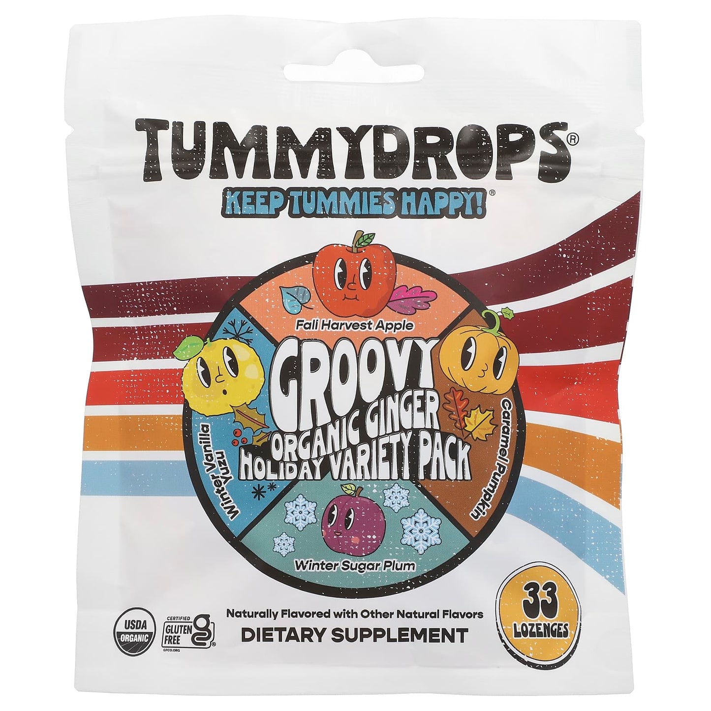 Tummydrops, Organic Groovy Ginger Holiday Variety Pack, 33 Lozenges - Image 1