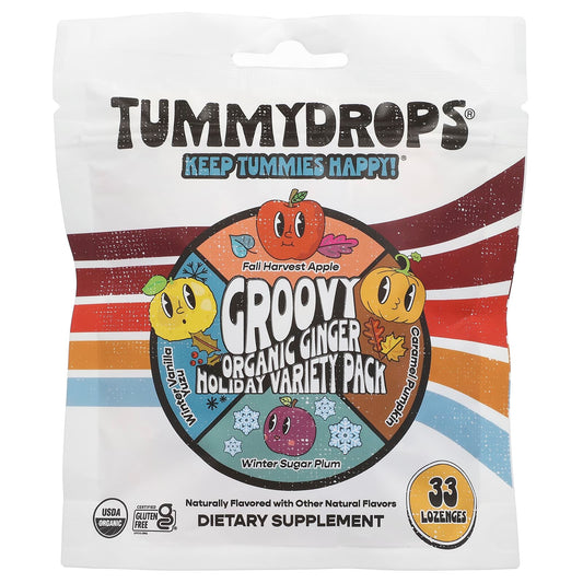 Tummydrops, Organic Groovy Ginger Holiday Variety Pack, 33 Lozenges - Image 1