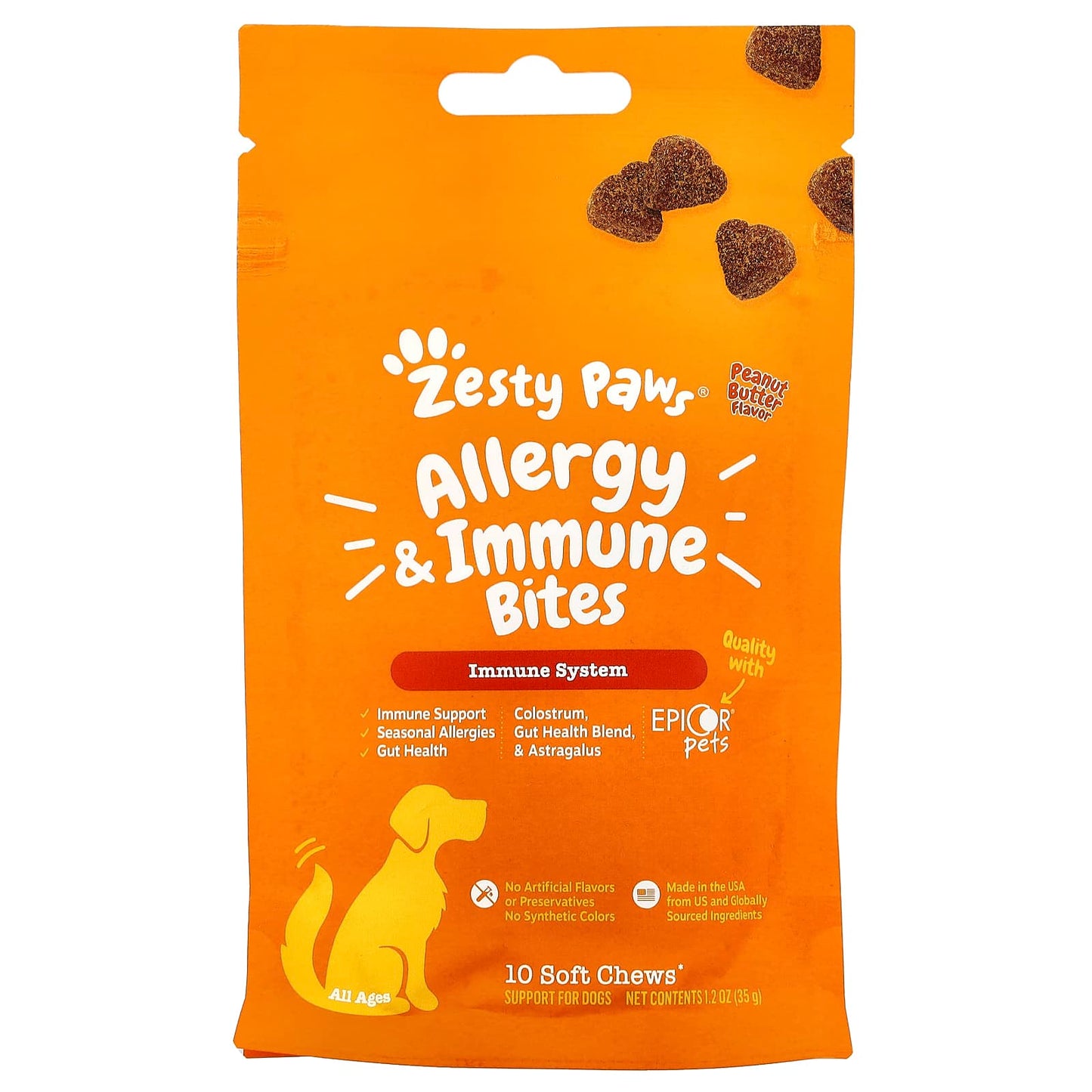 Zesty Paws, Allergy & Immune Bites, For Dogs, All Ages, Peanut Butter, 10 Soft Chews, 1.2 oz (35 g) - Image 1