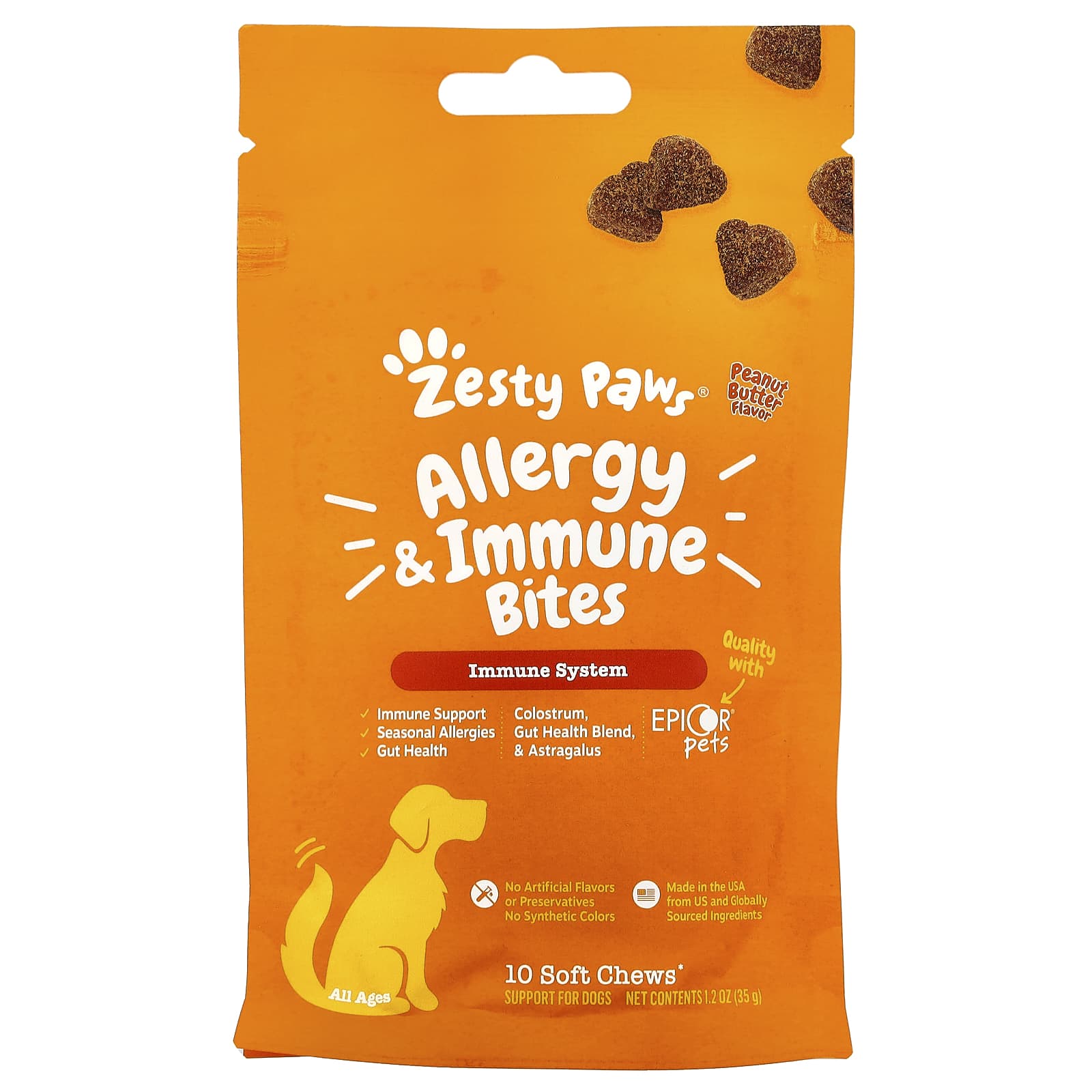 Zesty Paws, Allergy & Immune Bites, For Dogs, All Ages, Peanut Butter, 10 Soft Chews, 1.2 oz (35 g) - Image 1