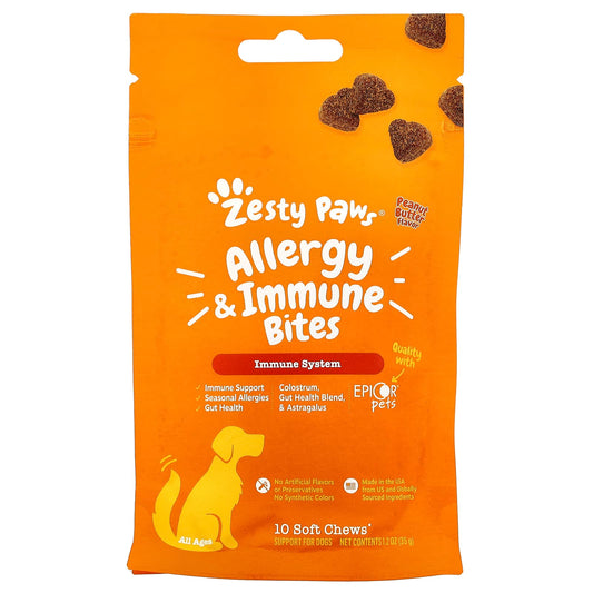 Zesty Paws, Allergy & Immune Bites, For Dogs, All Ages, Peanut Butter, 10 Soft Chews, 1.2 oz (35 g) - Image 1