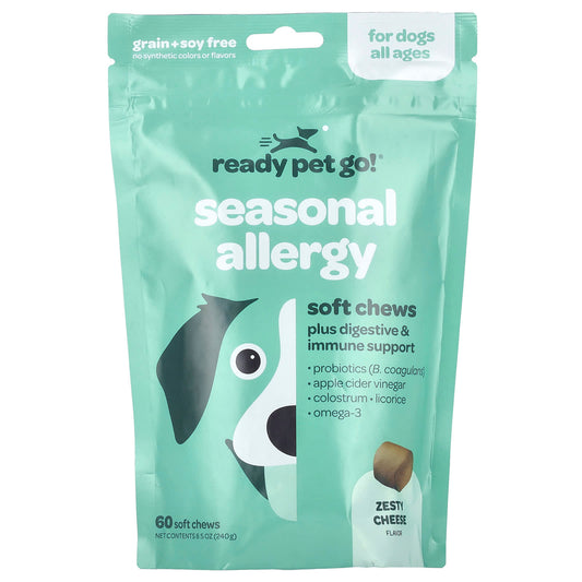 Ready Pet Go, Seasonal Allergy, For Dogs, All Ages, Zesty Cheese, 60 Soft Chews, 8.5 oz (240 g) - Image 1