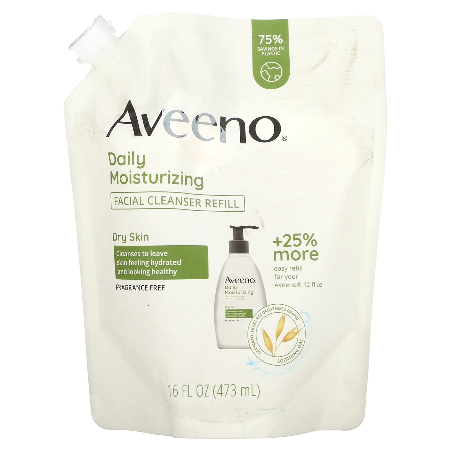 Aveeno Daily Moisturizing Facial Cleanser Refill, Fragrance Free, Dry Skin Relief - Image 1