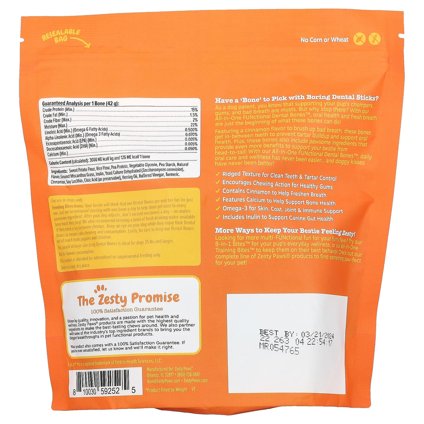 Zesty Paws, All-In-One Functional Dental Bones, For Dogs, All Ages, Cinnamon, 8 Large Dental Bones, 10.1 oz (286 g) - Image 2