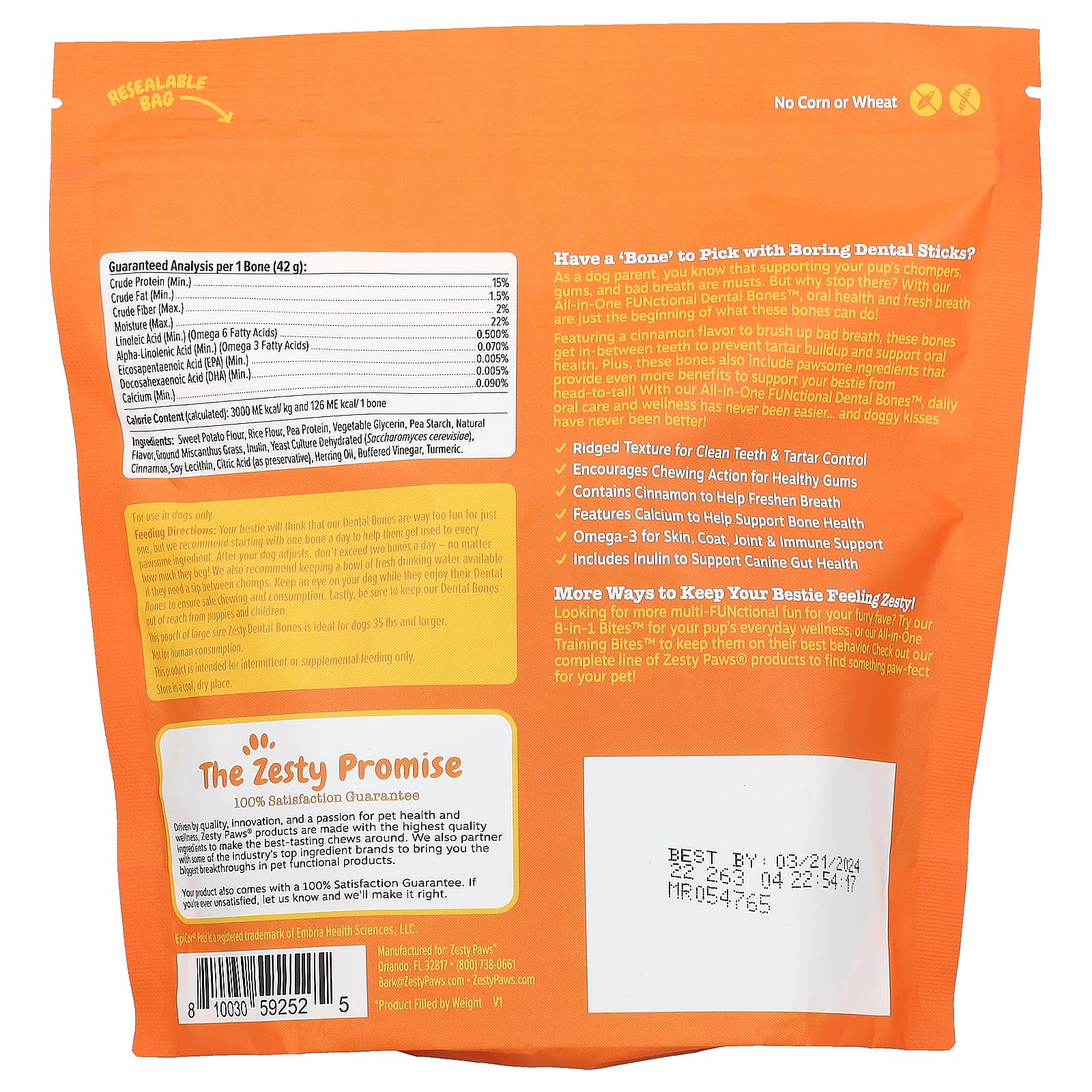 Zesty Paws, All-In-One Functional Dental Bones, For Dogs, All Ages, Cinnamon, 8 Large Dental Bones, 10.1 oz (286 g) - Image 2