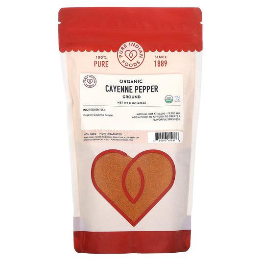 Pure Indian Foods, Organic Ground Cayenne Pepper, 8 oz (226 g) - Image 1