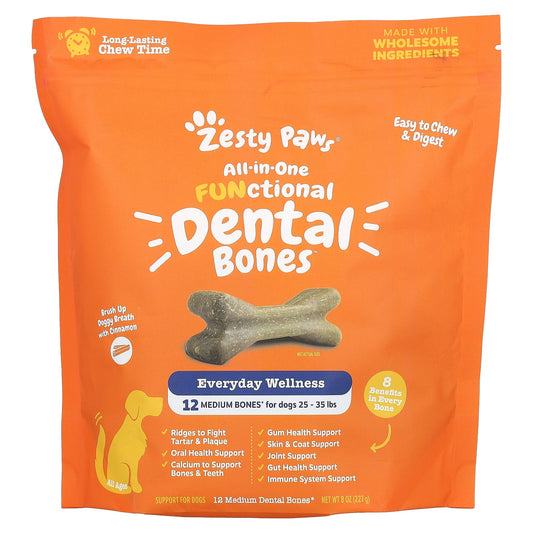 Zesty Paws, All-in-One Functional Dental Bones, For Dogs, All Ages, Cinnamon, 12 Medium Dental Bones, 8 oz (227 g) - Image 1
