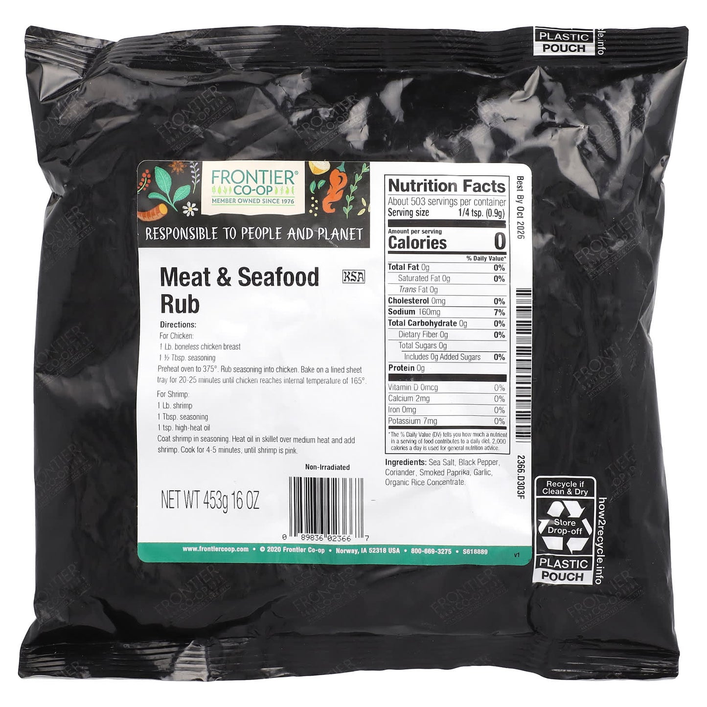 Frontier Co-op Meat & Seafood Rub, 16 oz, Savory & Smoky Flavors - Image 2