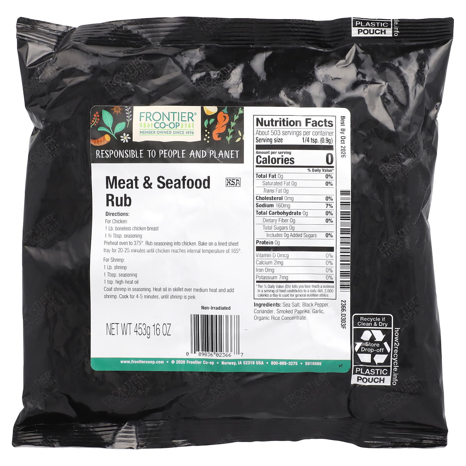 Frontier Co-op Meat & Seafood Rub, 16 oz, Savory & Smoky Flavors - Image 2