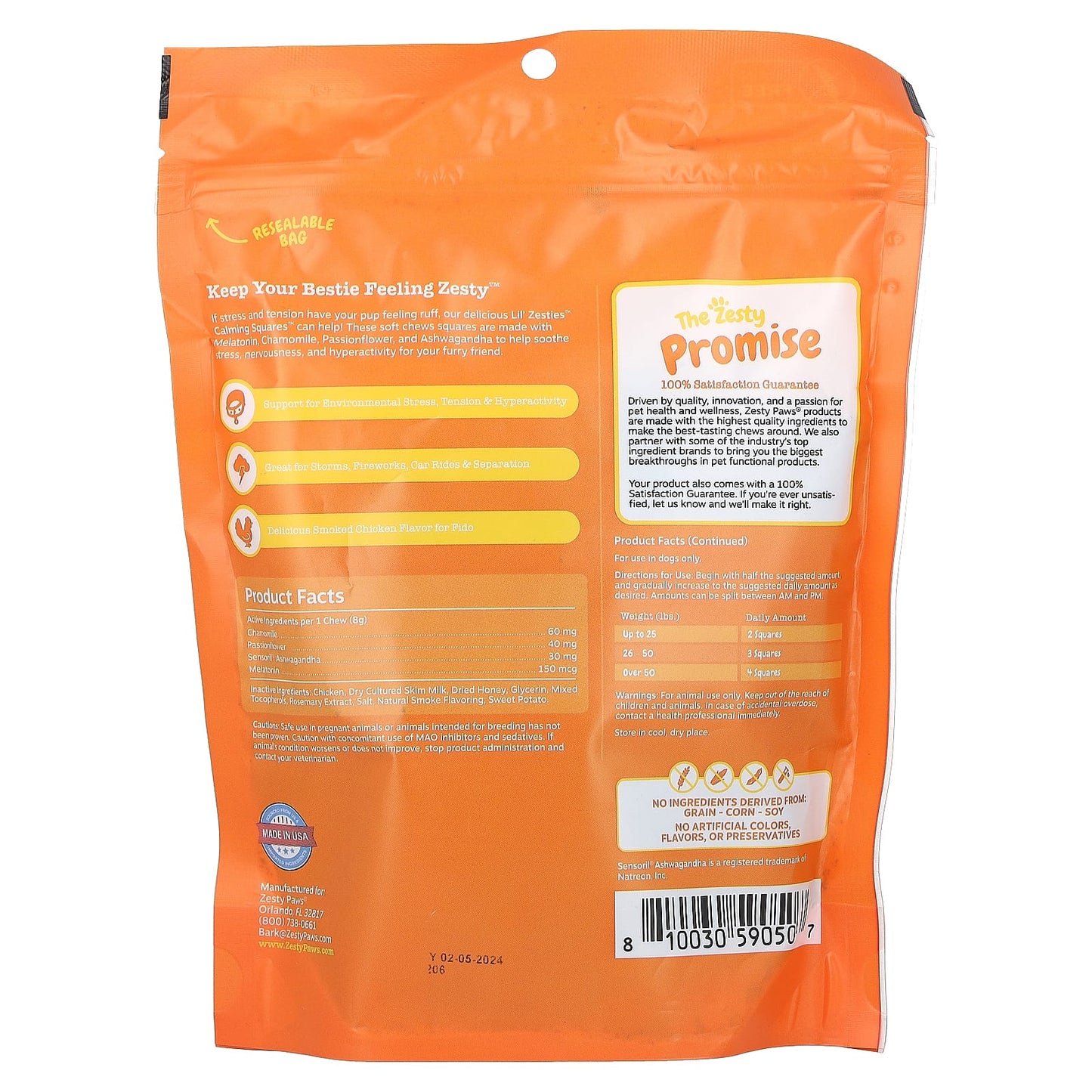 Zesty Paws, Lil' Zesties, Calming Squares, For Dogs, All Ages, Smoked Chicken, 10 oz (283 g) - Image 2