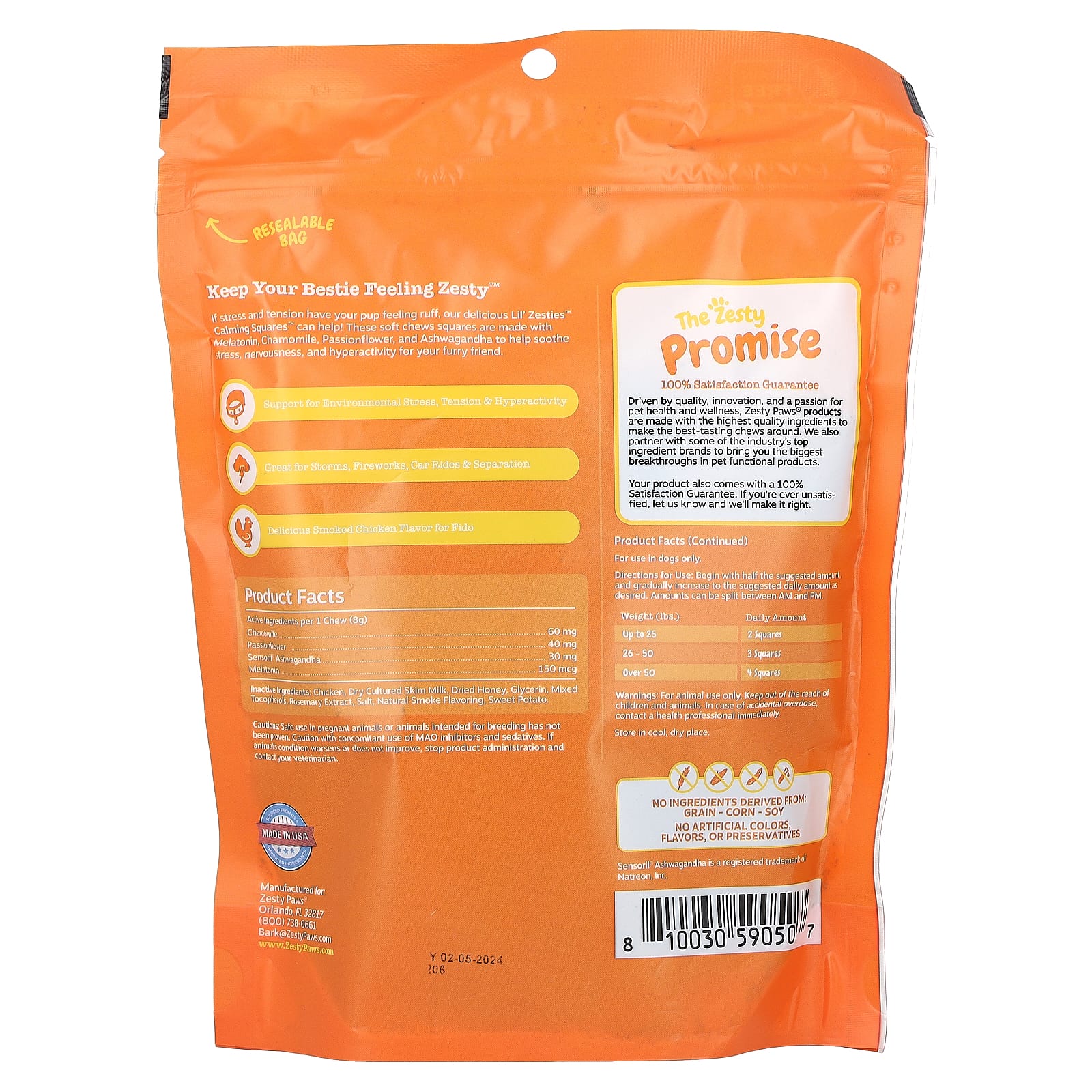 Zesty Paws, Lil' Zesties, Calming Squares, For Dogs, All Ages, Smoked Chicken, 10 oz (283 g) - Image 2