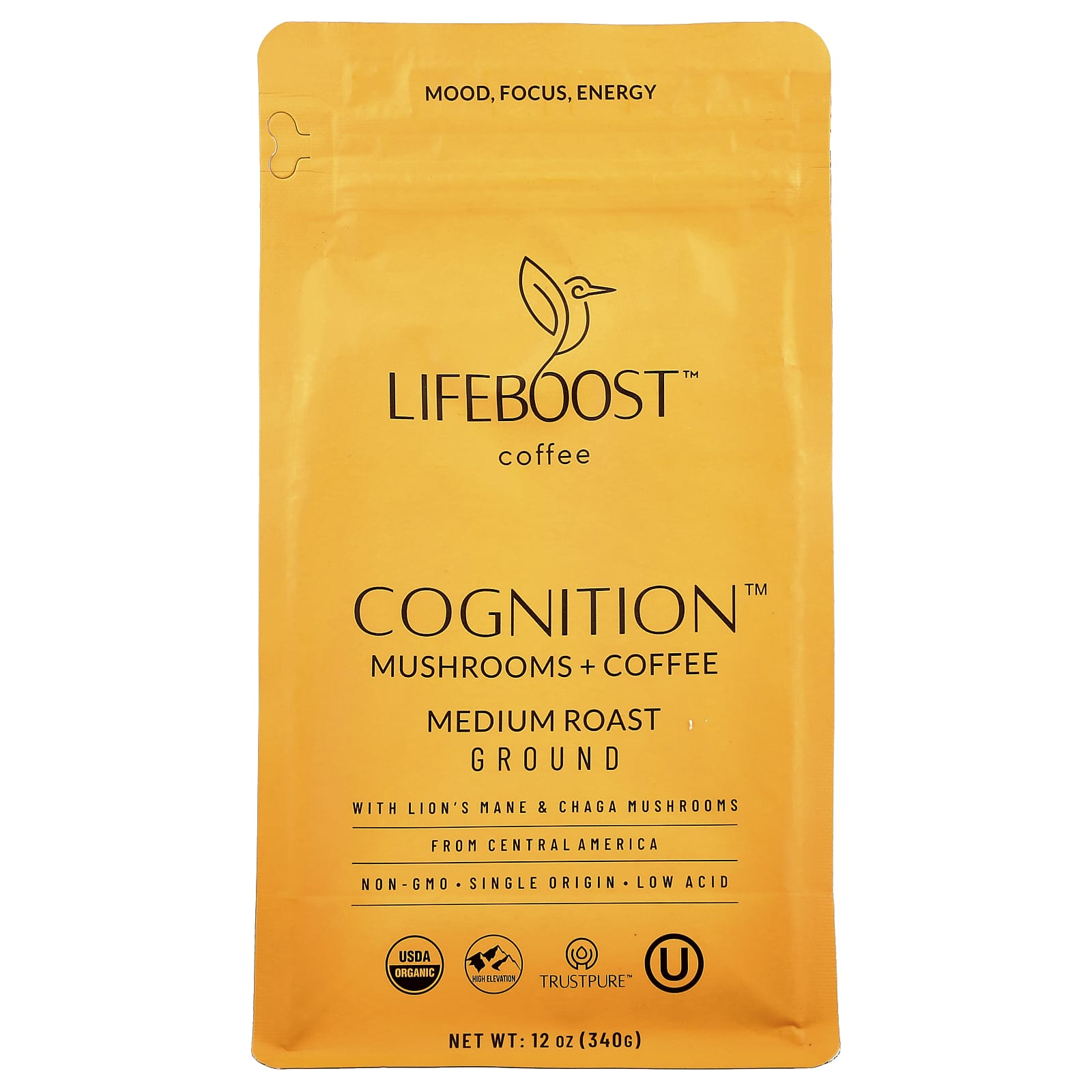 Lifeboost, Cognition™, Mushrooms + Coffee, Ground, Medium Roast, 12 oz (340 g) - Image 1