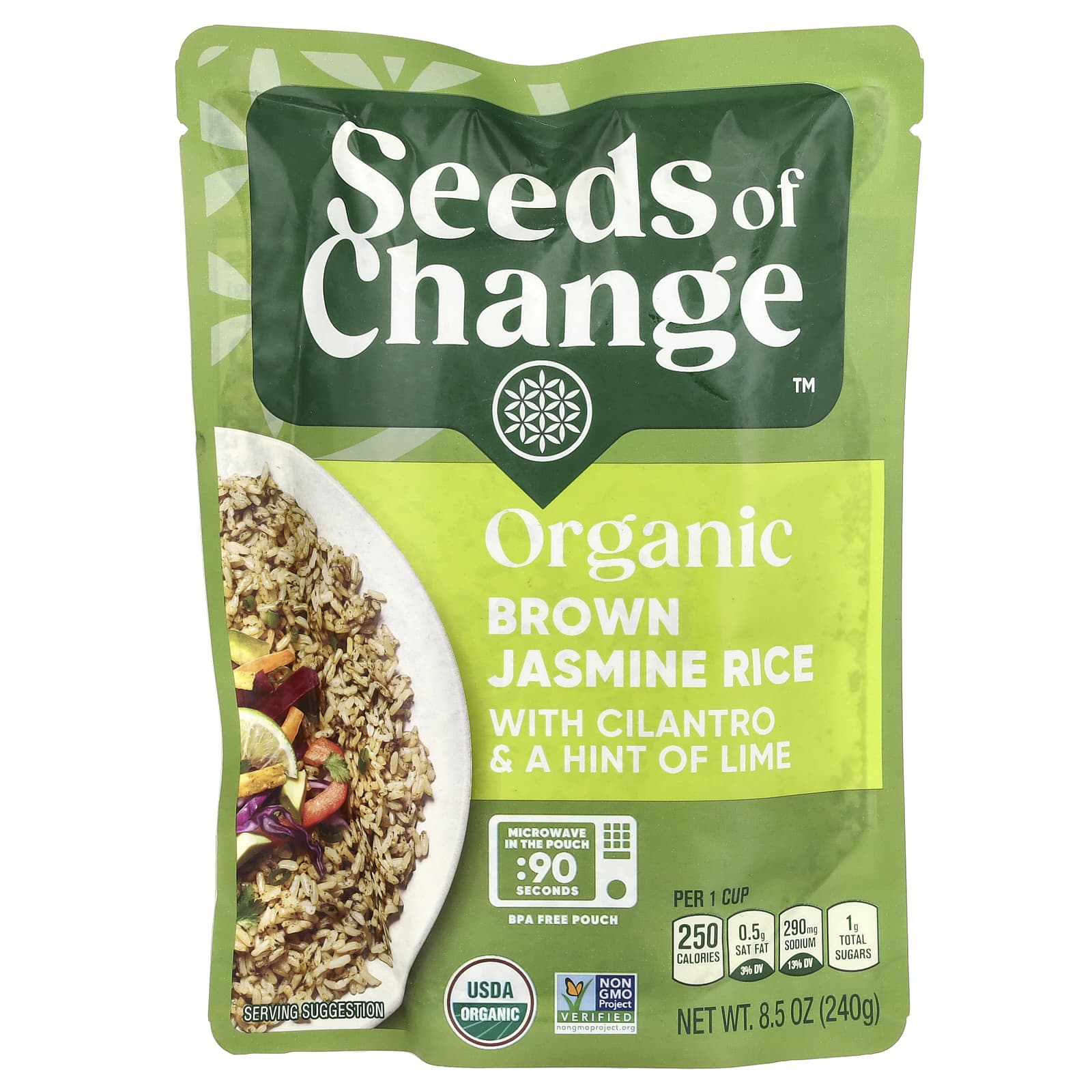 Seeds of Change, Organic Brown Jasmine Rice With Cilantro & A Hint of Lime, 8.5 oz (240 g) - Image 1