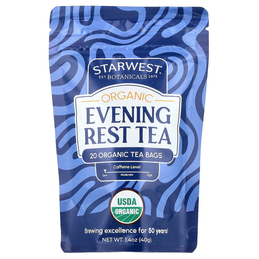 Starwest Botanicals, Organic Evening Rest Tea, Caffeine Free, 20 Organic Tea Bags, 1.4 oz (40 g) - Image 1