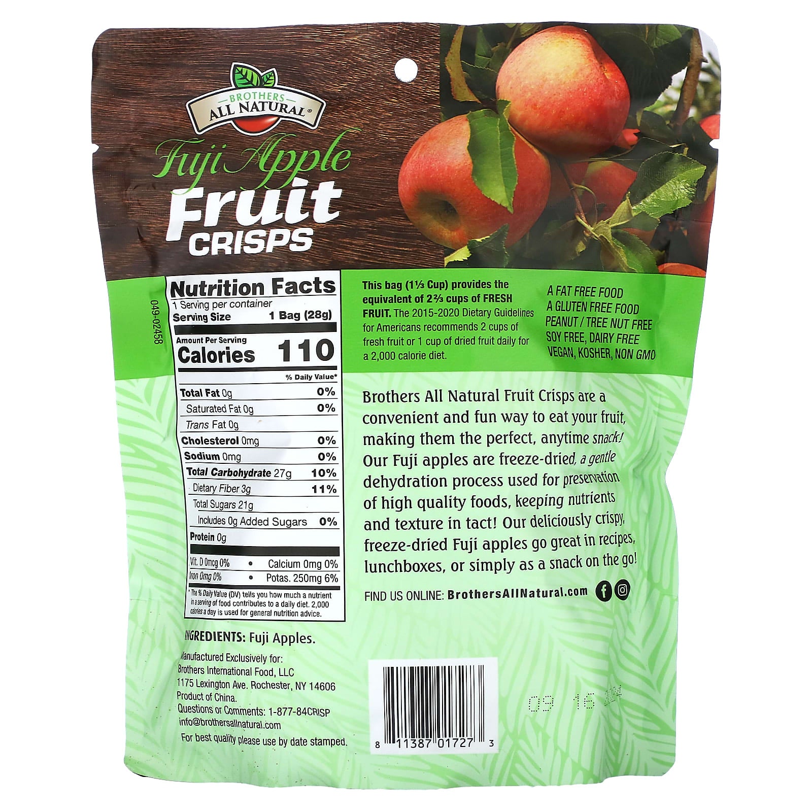 Brothers-All-Natural Freeze-Dried Fuji Apple Snacks, 1 oz (28g) - Image 2