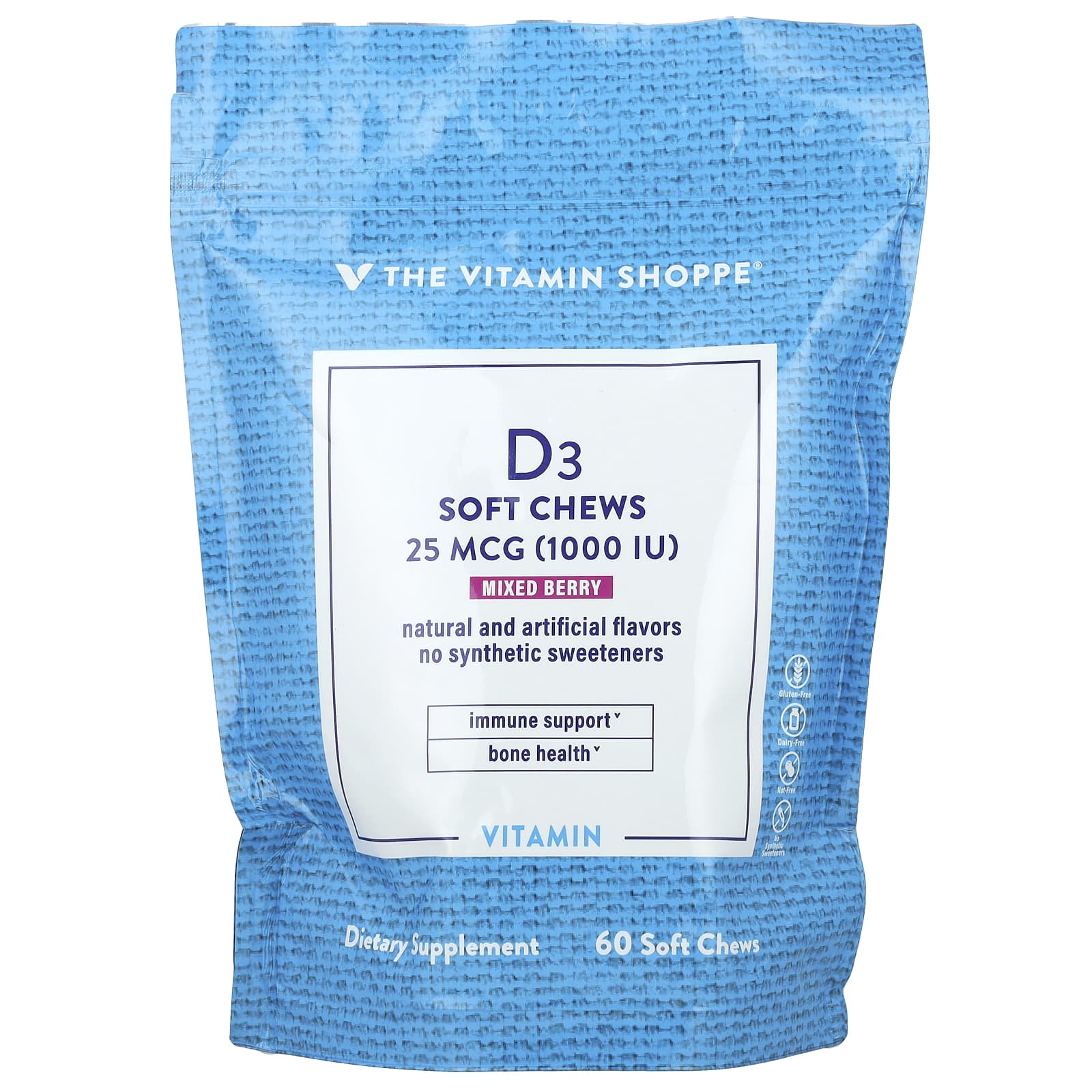 The Vitamin Shoppe, Vitamin D3, Mixed Berry , 25 mcg (1,000 IU) , 60 Soft Chews - Image 1