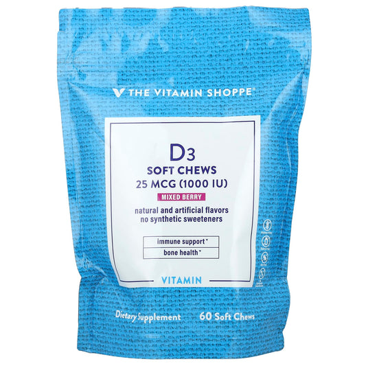 The Vitamin Shoppe, Vitamin D3, Mixed Berry , 25 mcg (1,000 IU) , 60 Soft Chews - Image 1
