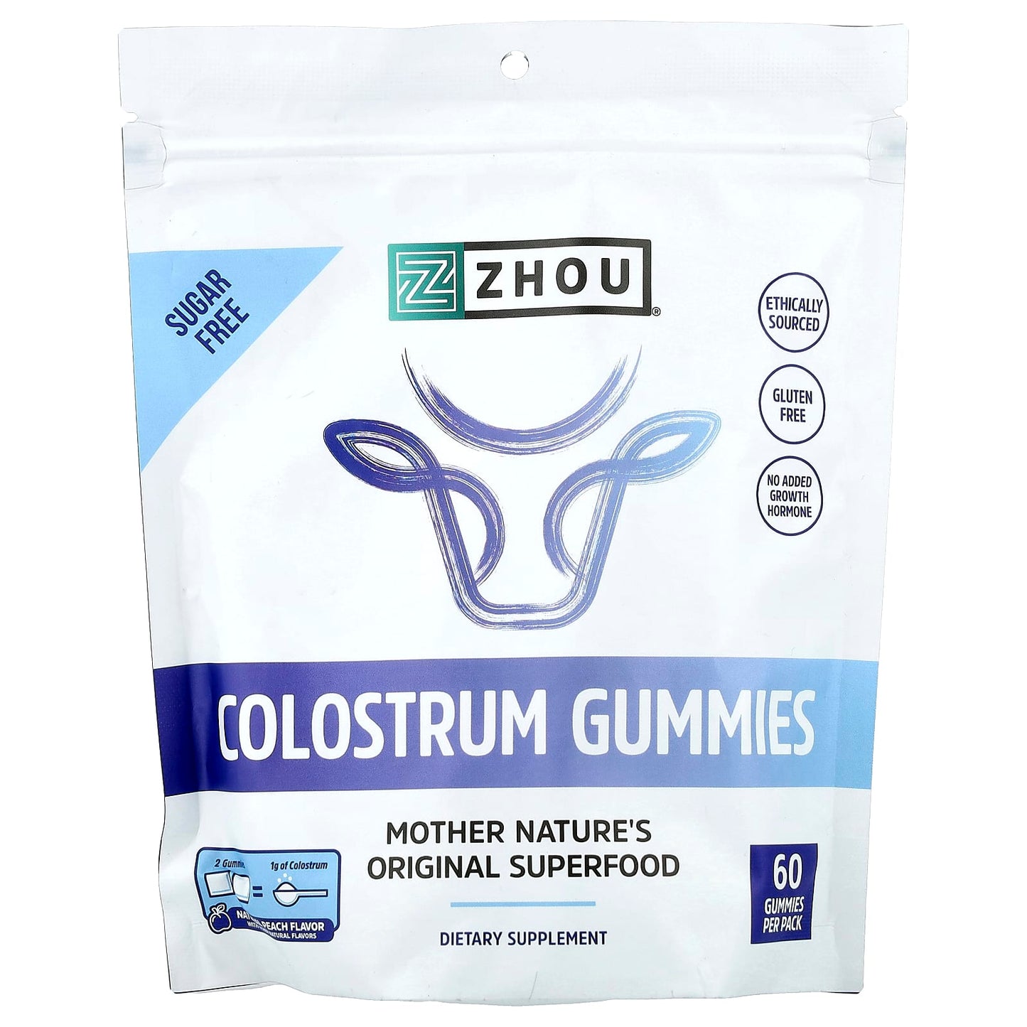 Zhou Nutrition, Colostrum Gummies, Natural Peach , 60 Gummies - Image 1