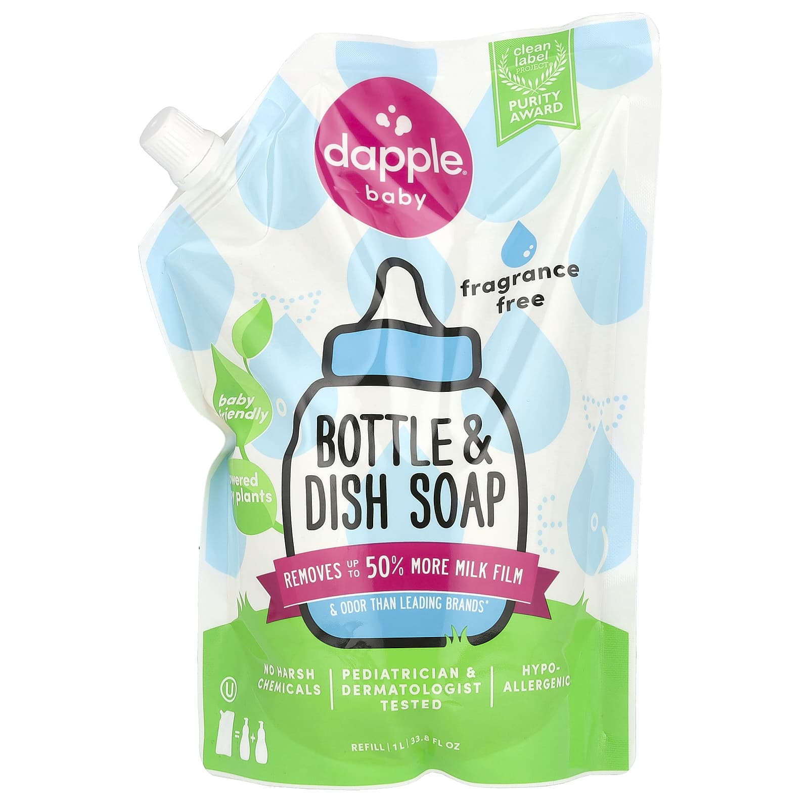 Fragrance-Free Baby &amp; Dish Soap Refill by Dapple Baby - 33.8 fl oz (1 L) - Image 1