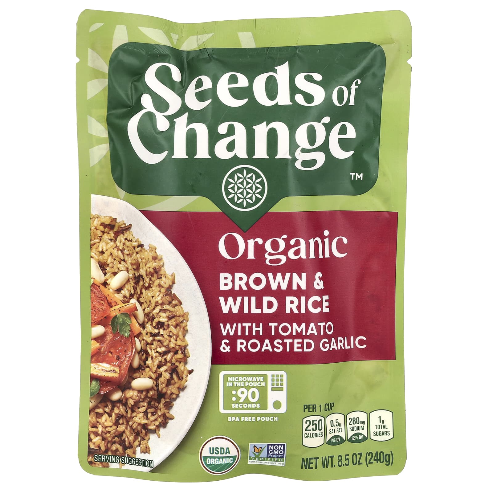 Seeds of Change, Organic Brown & Wild Rice with Tomato & Roasted Garlic, 8.5 oz (240 g) - Image 1