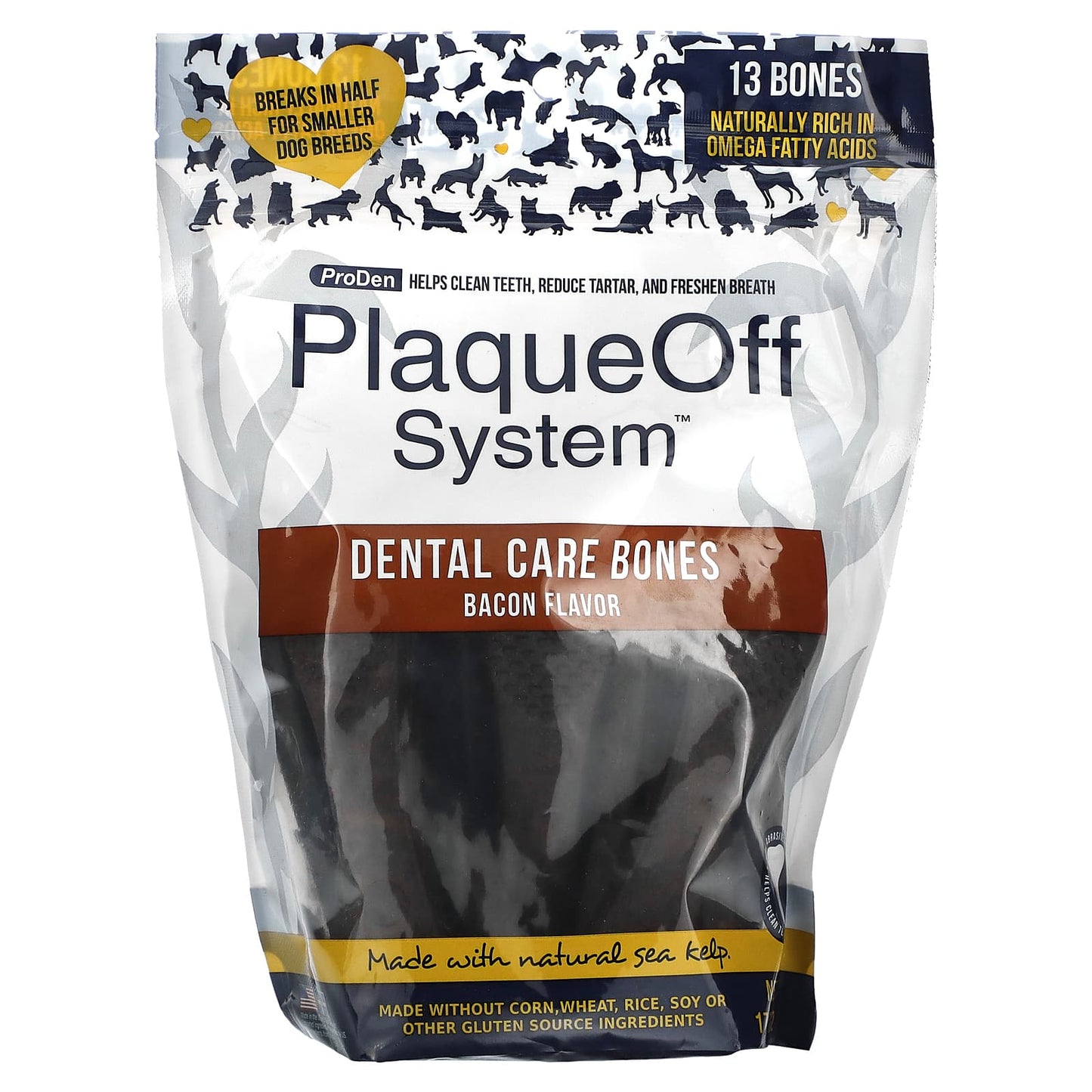 ProDen, PlaqueOff System, Dental Care Bones, For Dogs, Bacon, 13 Bones, 17 oz (482 g) - Image 1