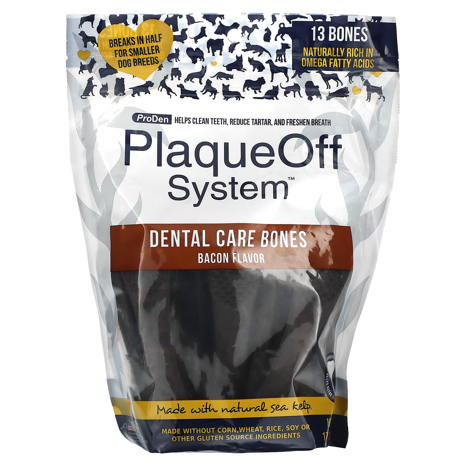 ProDen, PlaqueOff System, Dental Care Bones, For Dogs, Bacon, 13 Bones, 17 oz (482 g) - Image 1