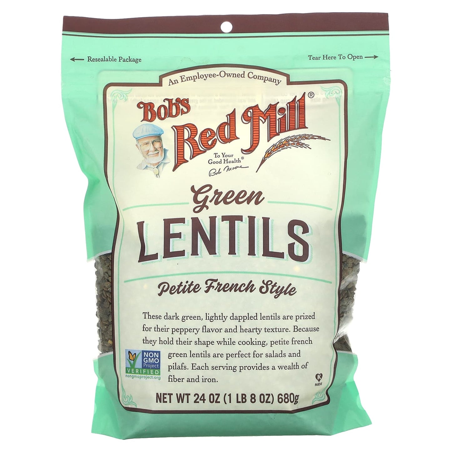 Bob's Red Mill Green Lentils, Petite French Style, 1 lb 8 oz (680g) - Non-GMO & Kosher - Image 1