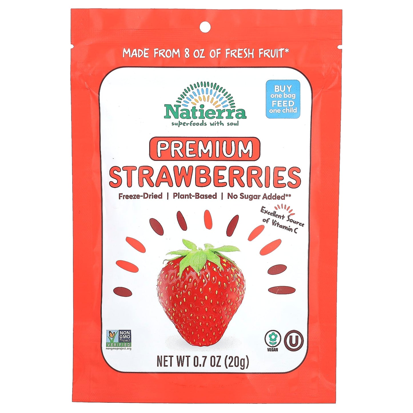 Natierra, Premium Freeze-Dried Strawberries, 0.7 oz (20 g) - Image 1