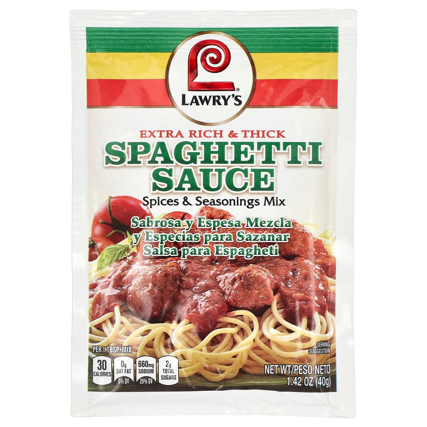 Lawry's, Extra Rich & Thick Spaghetti Sauce, Spices & Seasonings Mix, 1.42 oz (40 g) - Image 1