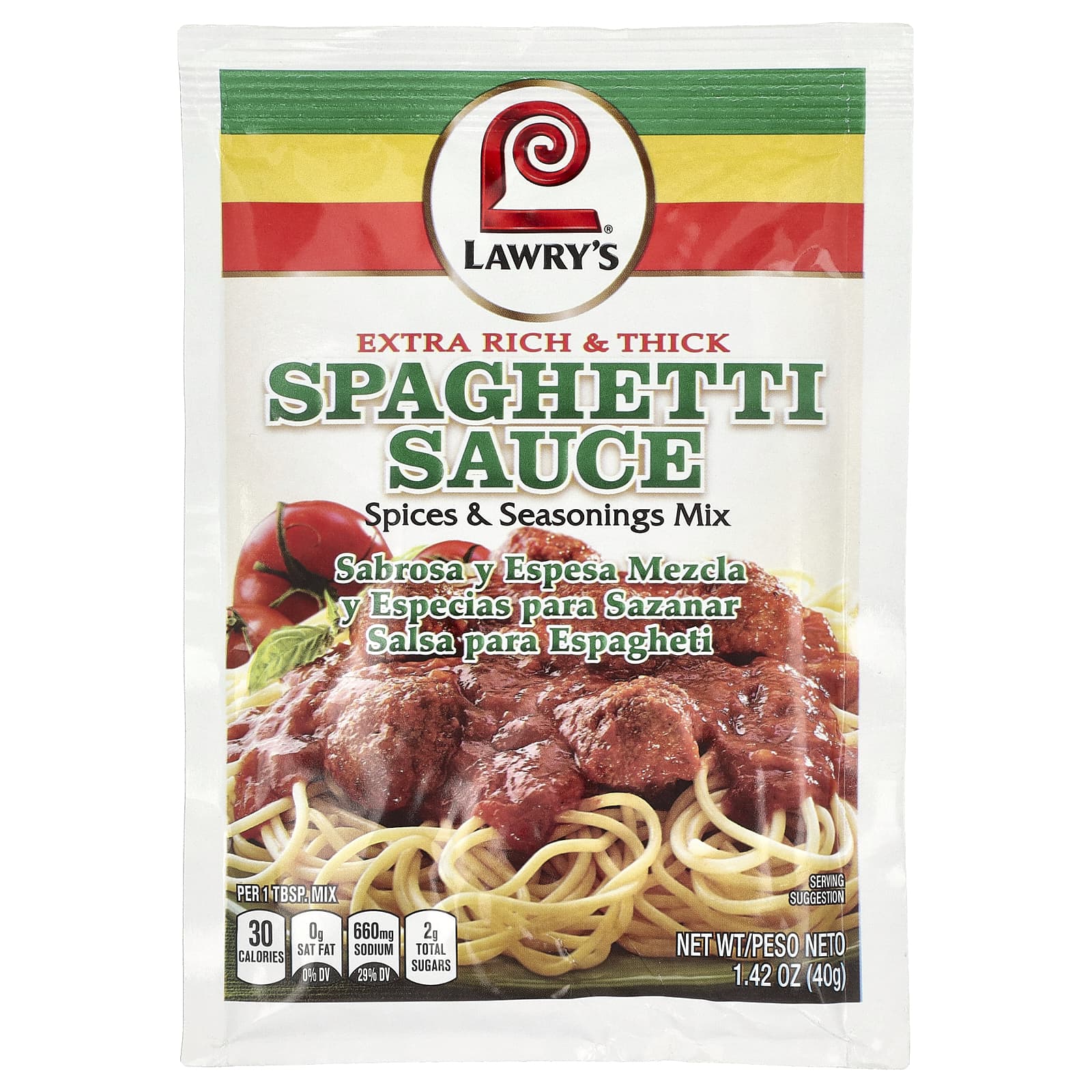 Lawry's, Extra Rich & Thick Spaghetti Sauce, Spices & Seasonings Mix, 1.42 oz (40 g) - Image 1