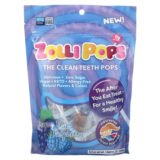 Zollipops, The Clean Teeth Pops, Grape + Blue Raspberry, Approx. 23-25 pops, 5.2 oz - Image 1
