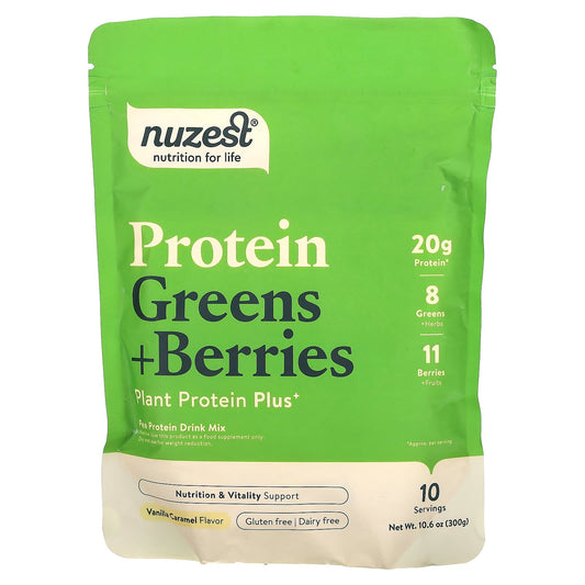 Nuzest, Protein Greens + Berries, Vanilla Caramel, 10.6 oz (300 g) - Image 1