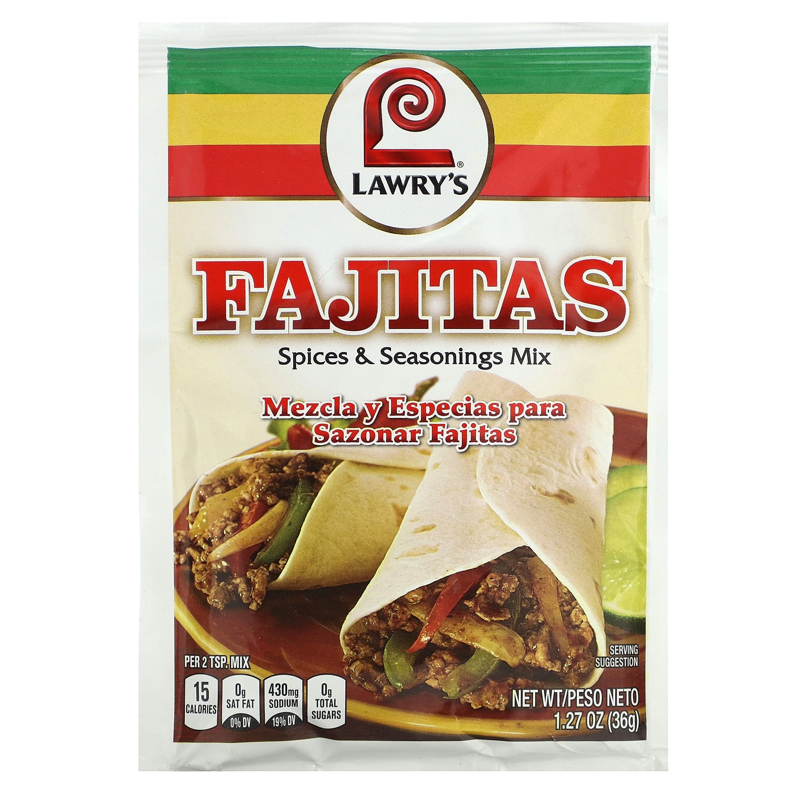 Lawry's, Fajitas, Spices & Seasonings Mix, 1.27 oz (36 g) - Image 1