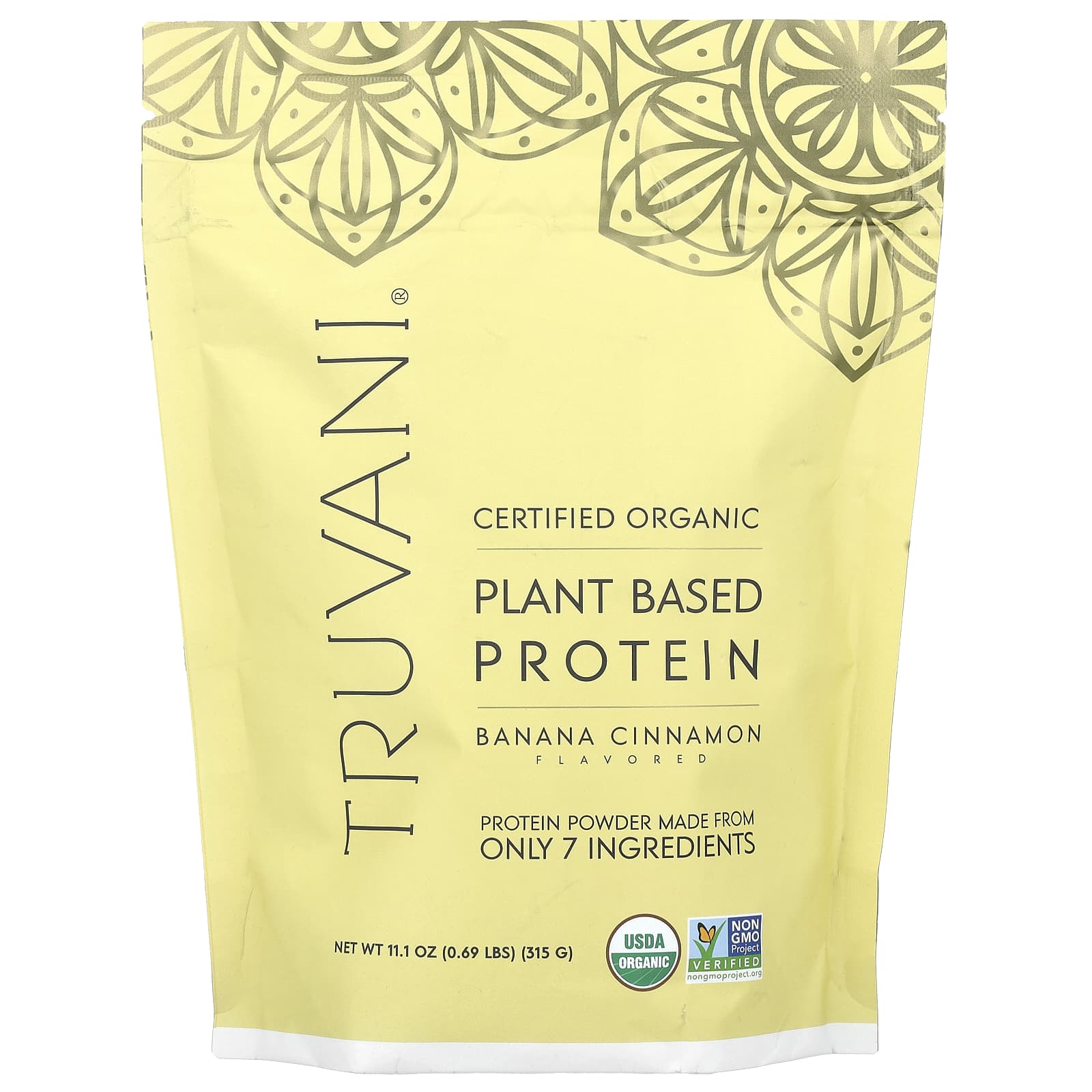 Truvani, Certified Organic Plant Based Protein, Banana Cinnamon, 0.69 lbs (315 g) - Image 1