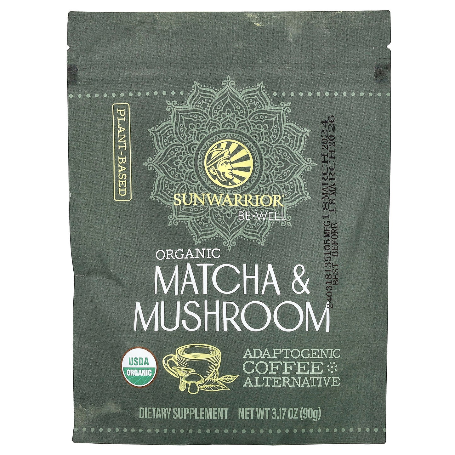 Sunwarrior, Organic Matcha & Mushroom, 3.17 oz (90 g) - Image 1